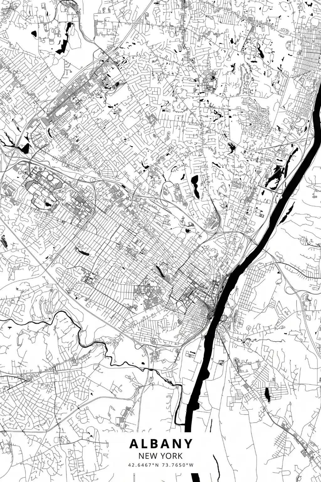 Vector street map of Albany, New York